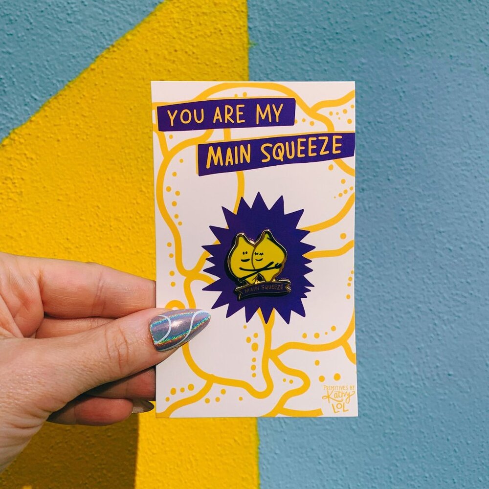 Hugging Lemons You Are My Main Squeeze Enamel Pin